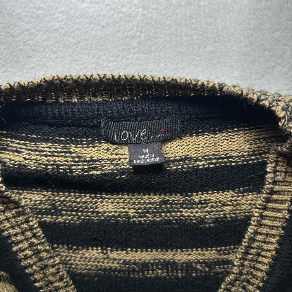 Vintage Inspired Statement Sweater Brown Stripe Button Down V Neck Retro Size M - Picture 3 of 8